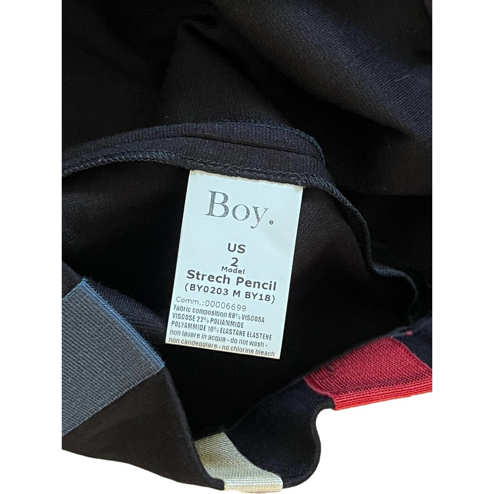 Boy. by Band of Outsiders Striped Pencil Skirt Sz 2 BY0203 Italy Black Blue Red - Picture 4 of 4